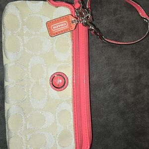 Coach Beige and Coral Wristlet